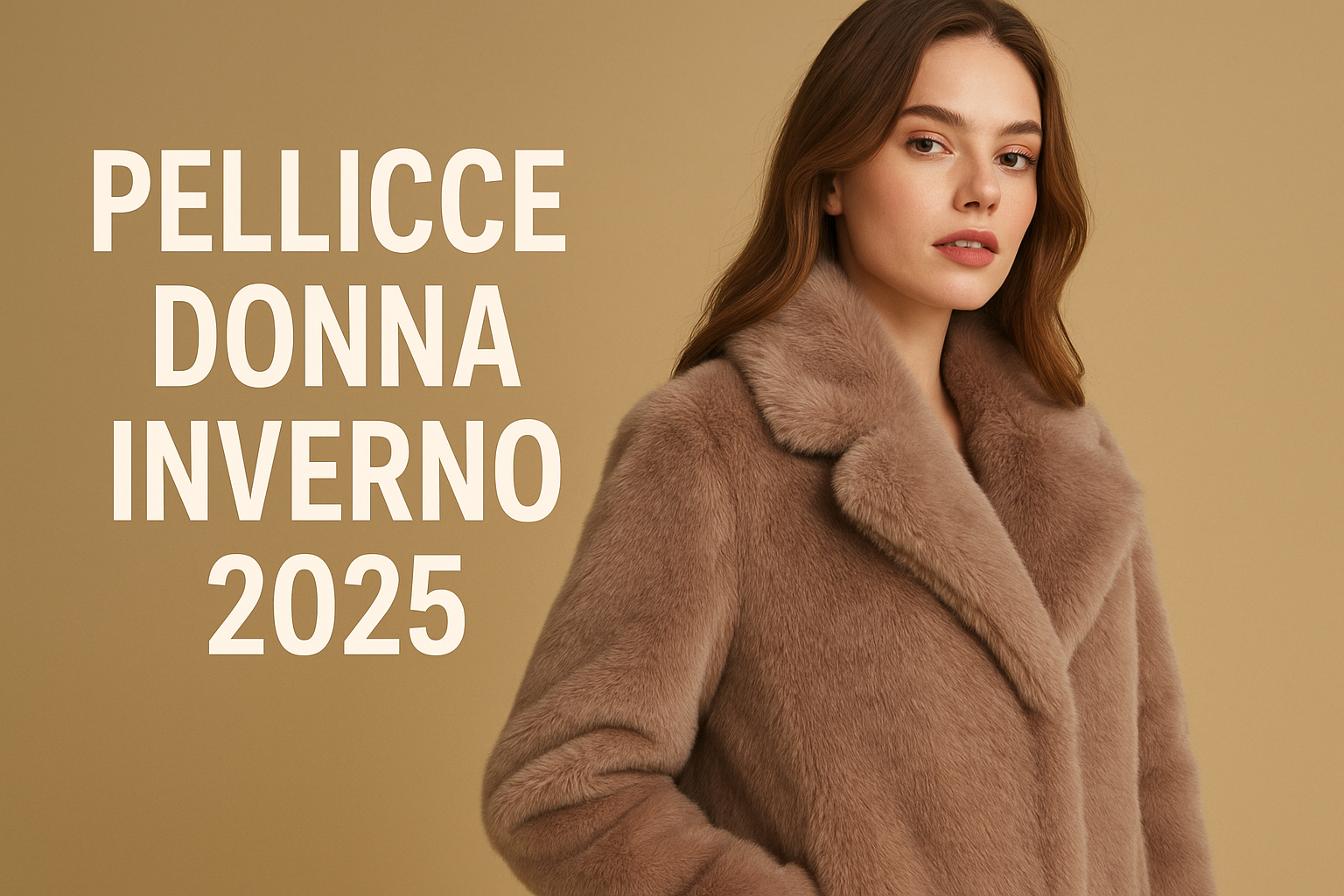 Donna con cappotto in pelliccia sintetica elegante, collezione pellicce donna inverno 2025, moda sostenibile e raffinata.