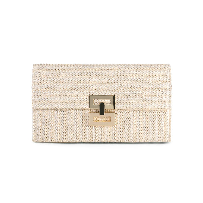 Borsa in paglia elegante con tracolla a catena per estate donna