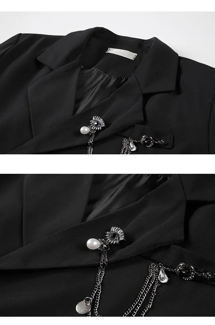 Blazer Donna Crop Punk Gothic con Catena – Giacca Streetwear