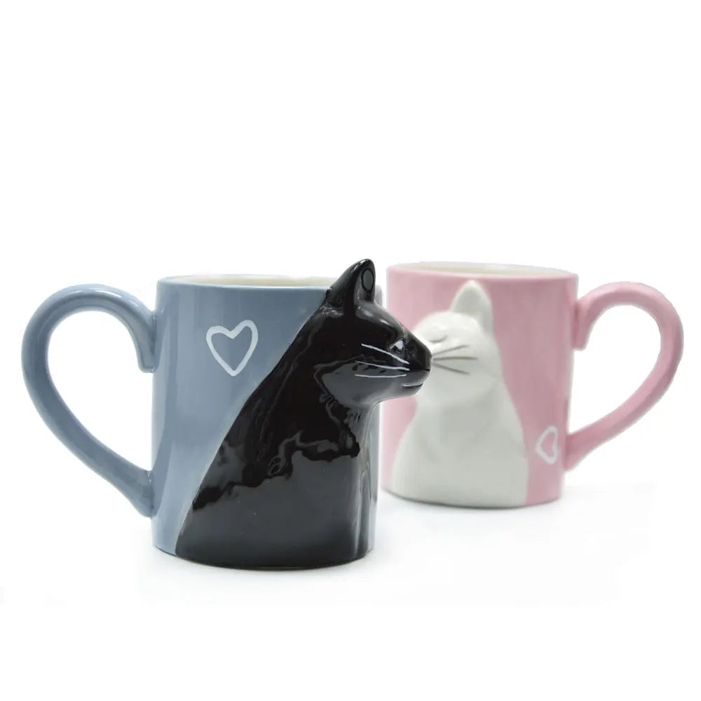 Set 2 Tazze Ceramica con Gatti che Si Baciano – Regalo Romantico per Coppie San Valentino