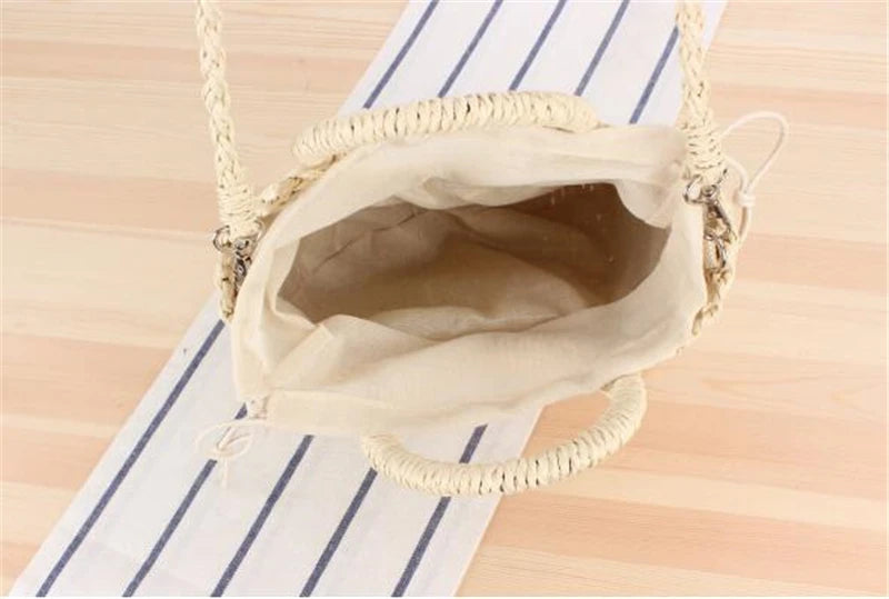 Borsa paglia intrecciata semicircolare con manici rotondi – Beige e Khaki