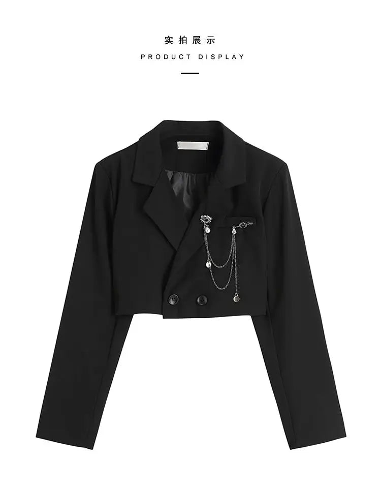Blazer Donna Crop Punk Gothic con Catena – Giacca Streetwear