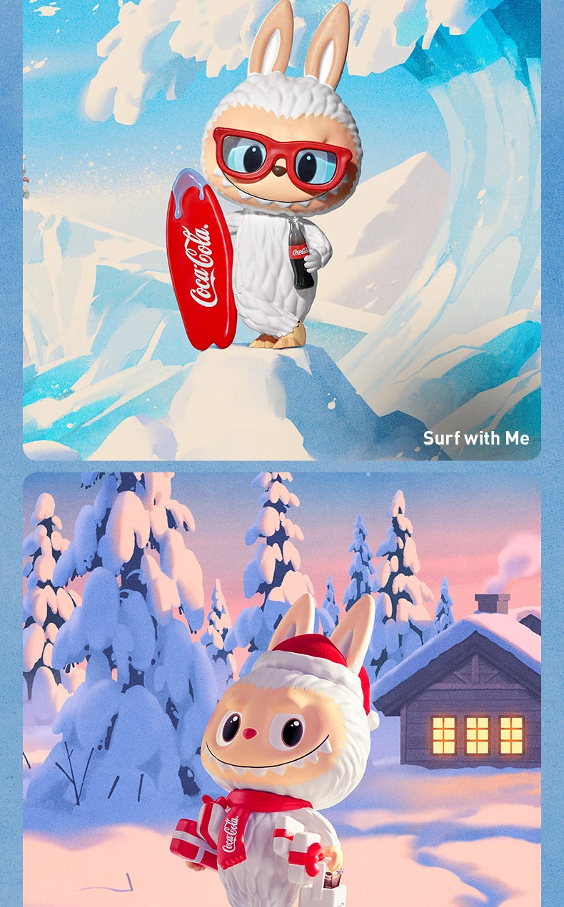 Figura Labubu su slitta Coca‑Cola in edizione invernale Pop Mart