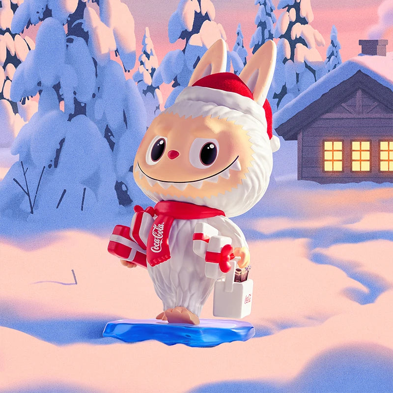 Figura Labubu su slitta Coca‑Cola in edizione invernale Pop Mart