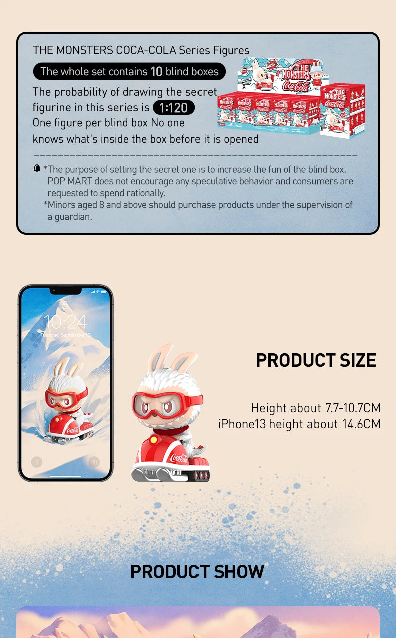 Figura Labubu su slitta Coca‑Cola in edizione invernale Pop Mart