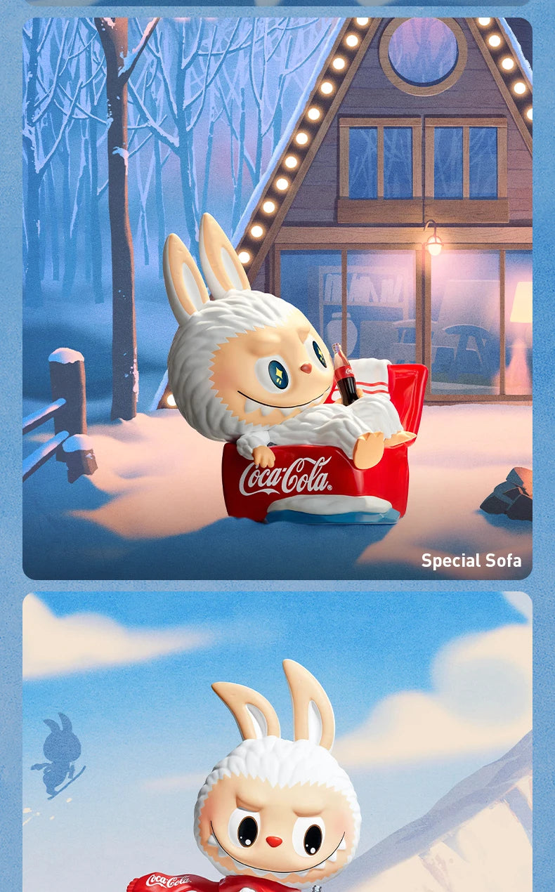 Figura Labubu su slitta Coca‑Cola in edizione invernale Pop Mart