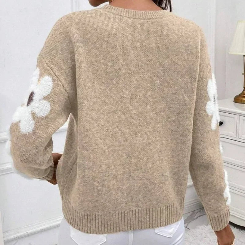 Pullover jacquard a fiori donna 2025 – Maglione elegante floreale knit per autunno/inverno, stile temperamento casual
