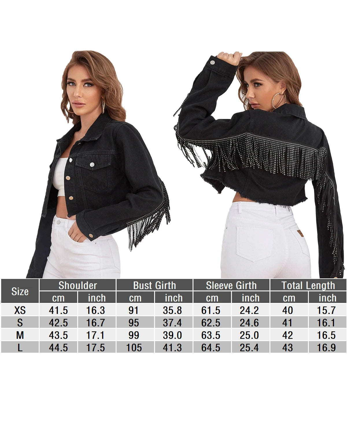 Giacca di jeans cropped con frange e strappi – giacca donna in stile western e boho