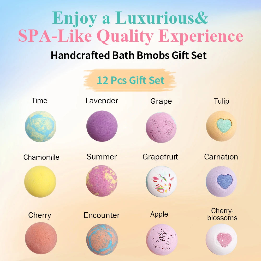 Bombe da Bagno Naturali 12 Pezzi Set Spa – Bath Bomb Relax Aromaterapia Regalo