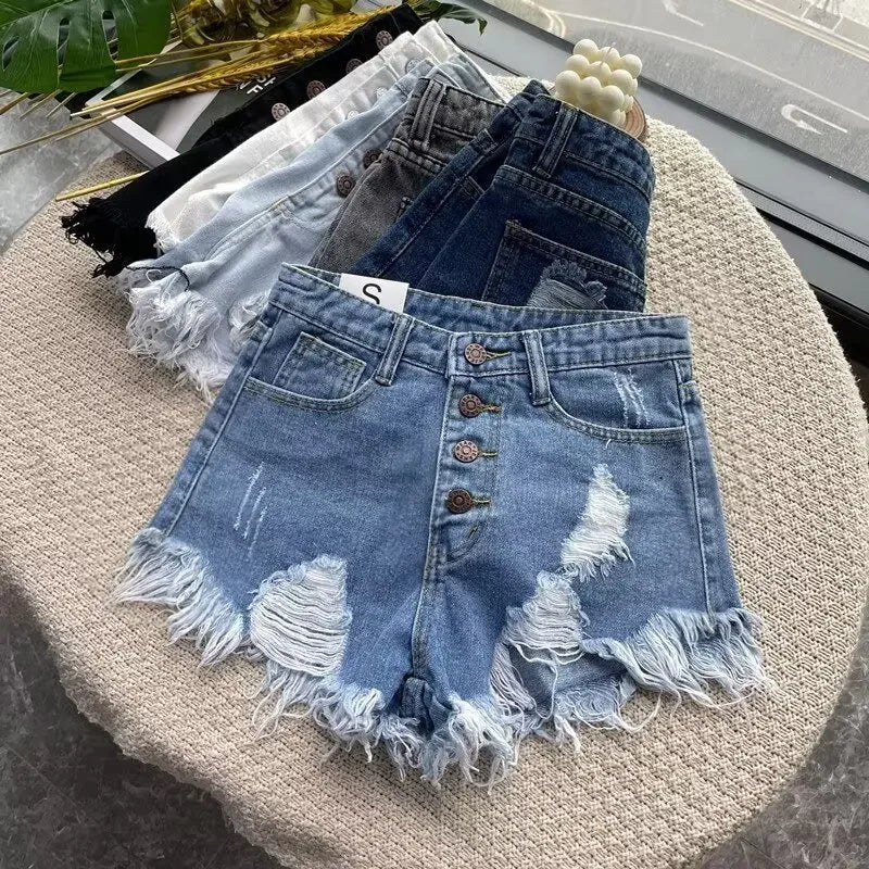 Shorts in denim donna vita alta – modello gamba larga snellente, perfetti per l’estate