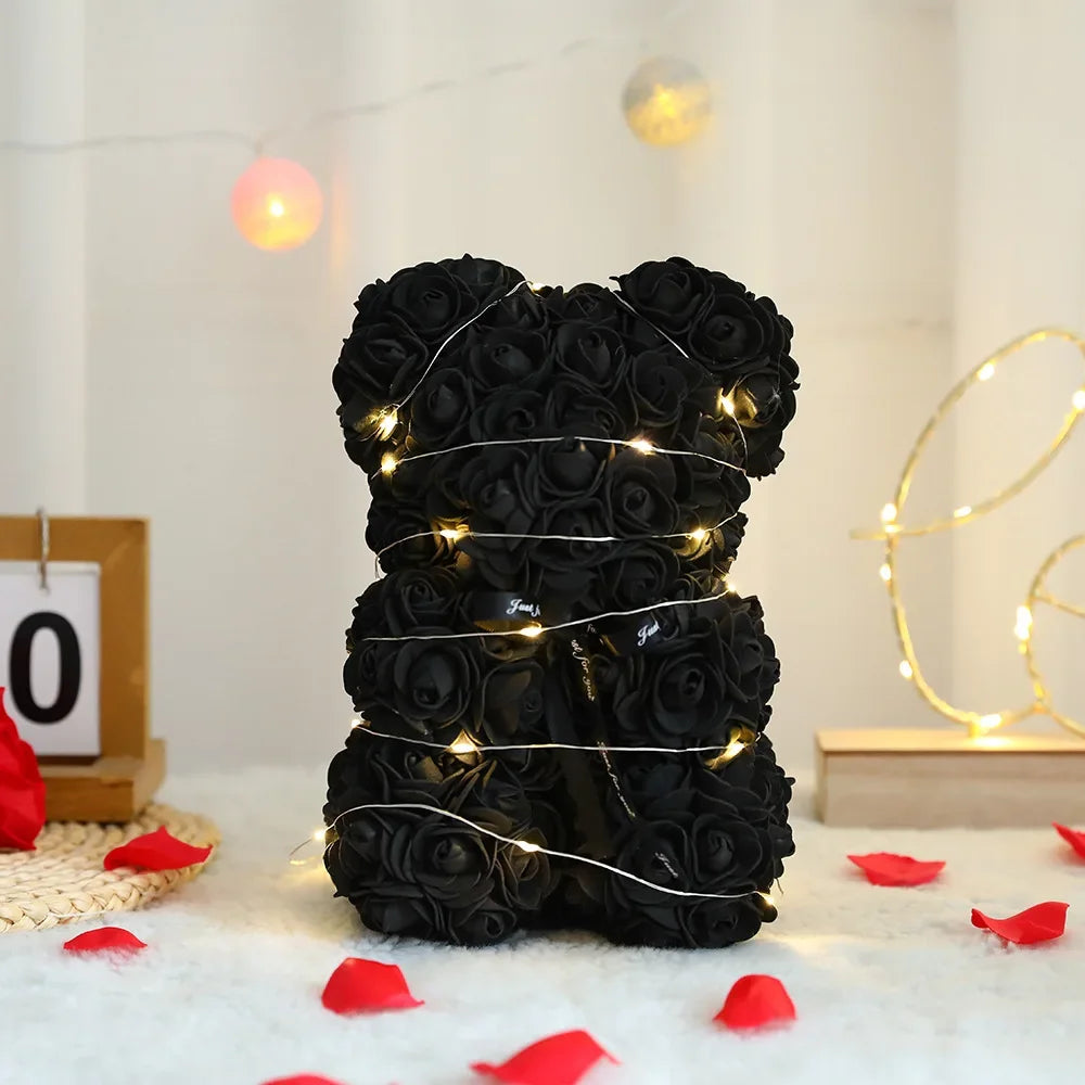 Orsetto di Rose Artificiali 25 cm con Scatola – Regalo Romantico San Valentino