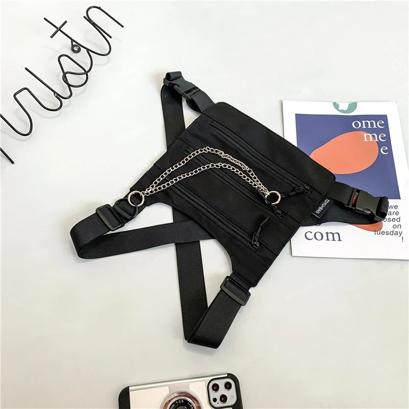 Borsa a petto unisex a 3 strati – pettorina nylon streetwear hip-hop versatile