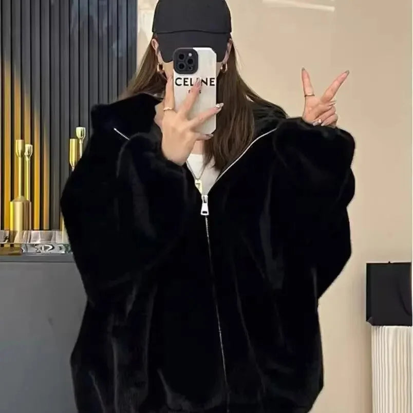 Felpa con cappuccio foderata in pile donna – Giacca casual oversize per l'autunno e l'inverno