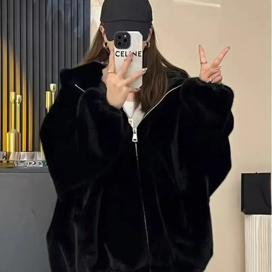 Felpa con cappuccio foderata in pile donna – Giacca casual oversize per l'autunno e l'inverno