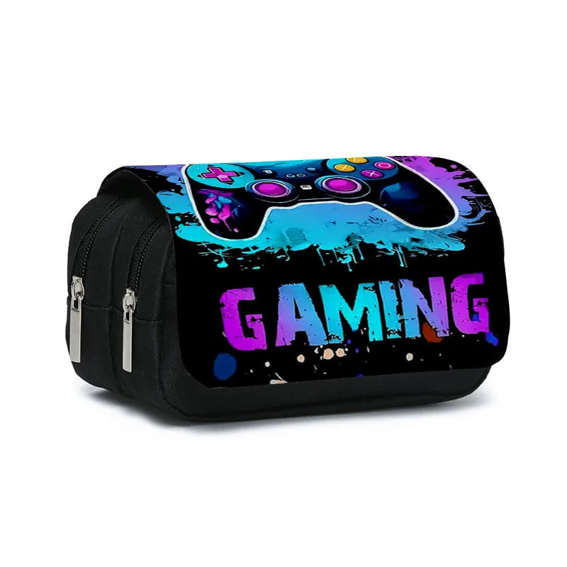 Game Controller Double Layered Flip Pen Case for Boy and Girls Best Gifts 2D Cartoon School Supplies Pencil Case for Children