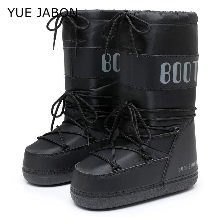 2026 New Winter Snow Boots Women Ski Boots Thicken Cotton Lace Up Middle Calf Platform Flat With White Letter Ski Boots