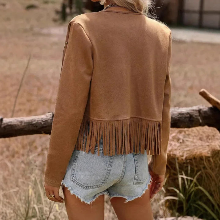 Giacca con frange tinta unita manica lunga – tassel trim jacket casual donna inverno 2025