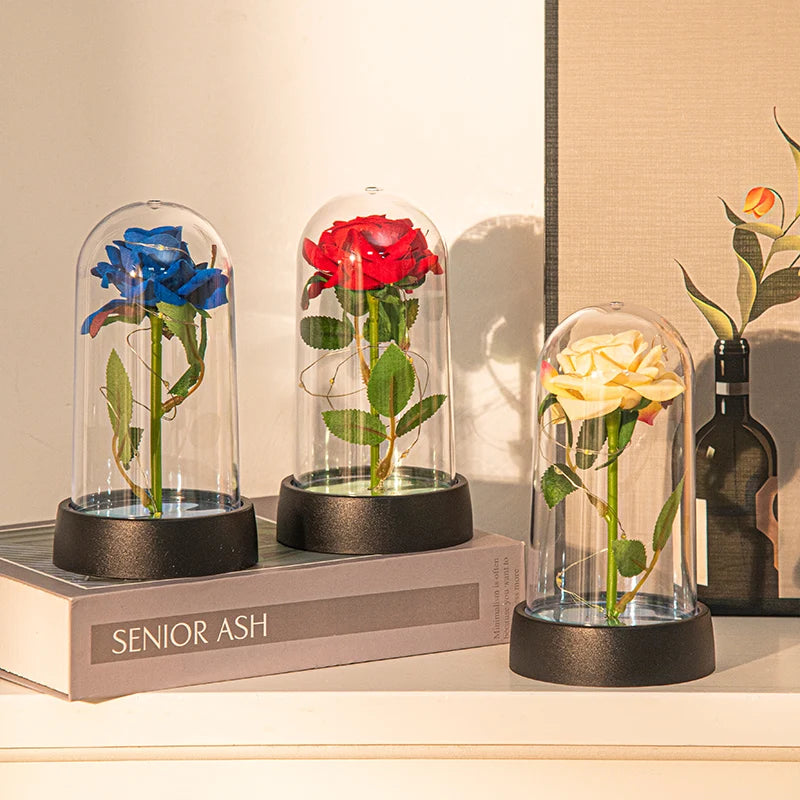 Rosa Eterna in Vetro con Luce – Fiore Romantico Regalo San Valentino