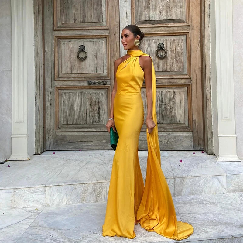 Abito da sera in raso con fiocco per donna – abito elegante schiena scoperta