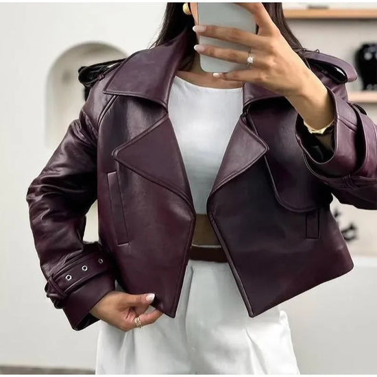 Giacca bomber donna marrone vintage con collo a rever, cintura e zip ‒ outerwear street chic autunno/inverno 2025