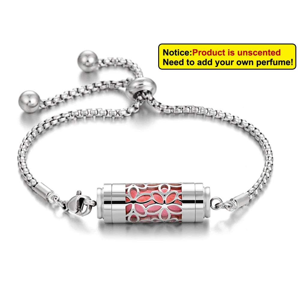 Bracciale diffusore aromaterapia argento in acciaio inox – Ciondolo profumato regolabile per oli essenziali