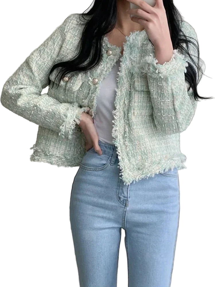 Cardigan Corto Donna Stile Coreano con Collo Tondo e Design Aperto – Giacca Imbottito