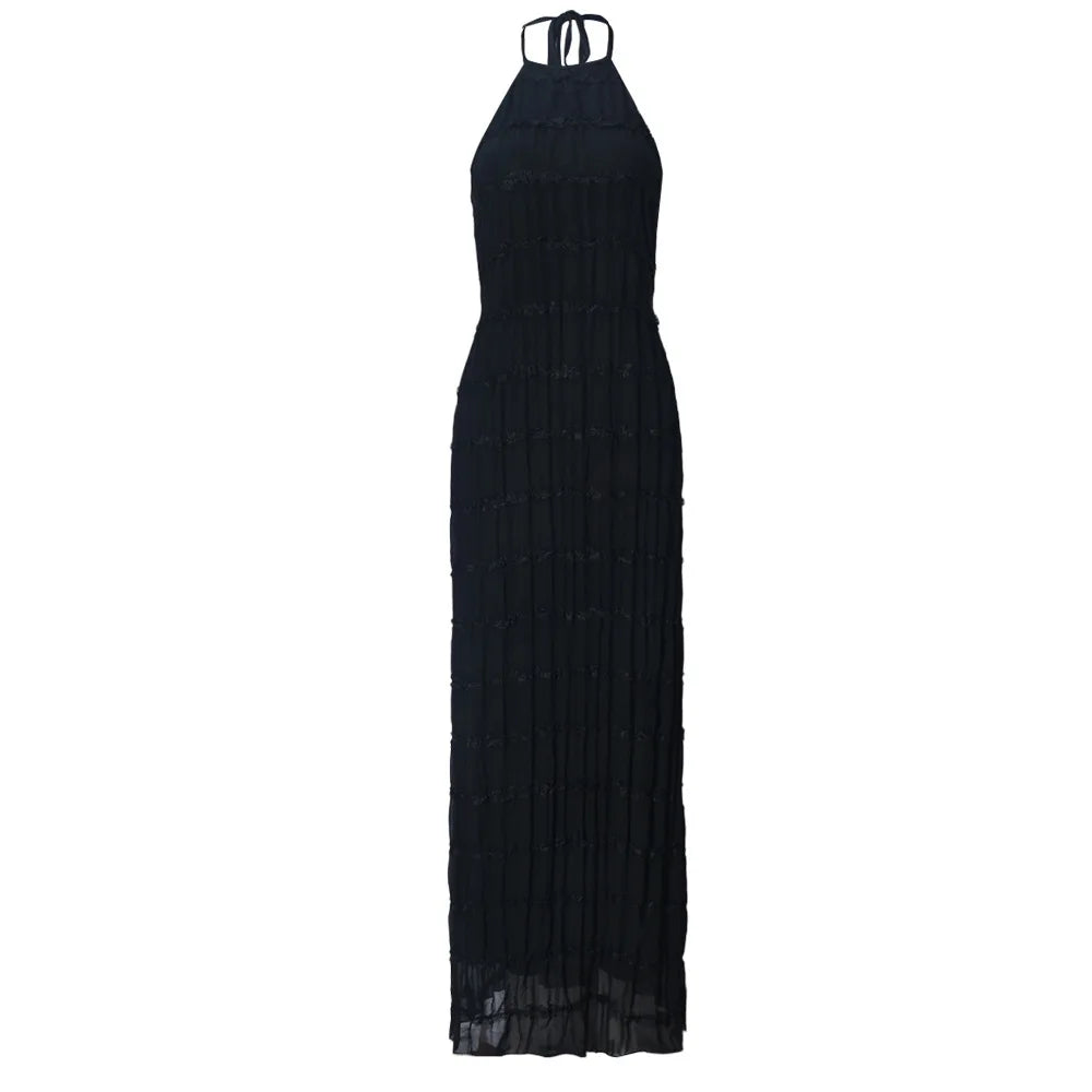 Abito Lungo Donna con Schiena Scoperta e Pieghe – Vestito Elegante Lotus Leaf 2026