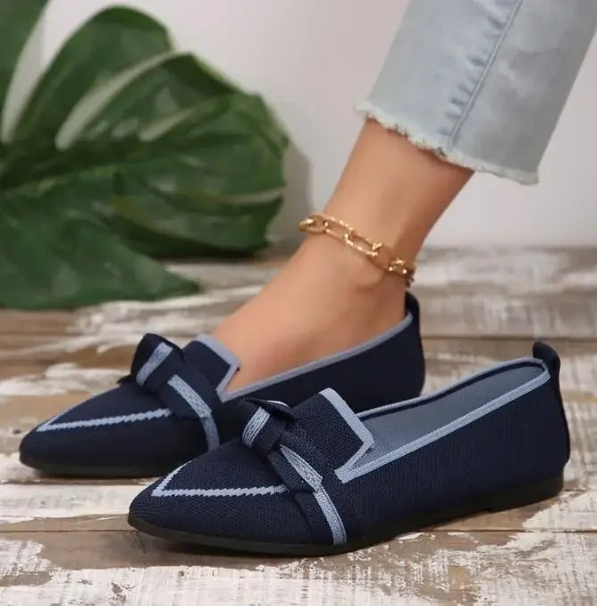 Ballerine Donna – Scarpe Slip-On Traspiranti in Maglia a Punta con Nodo Decorativo