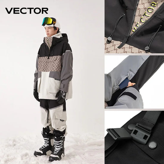 Tuta da sci unisex con cappuccio e dettagli riflettenti – giacca imbottita, impermeabile e termica per sport invernali
