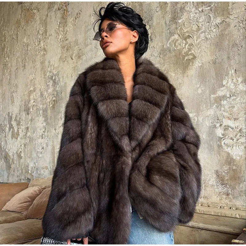 Cappotto lungo in pelliccia sintetica con colletto a revers – giacca maxi donna calda e lussuosa per l'inverno 2025