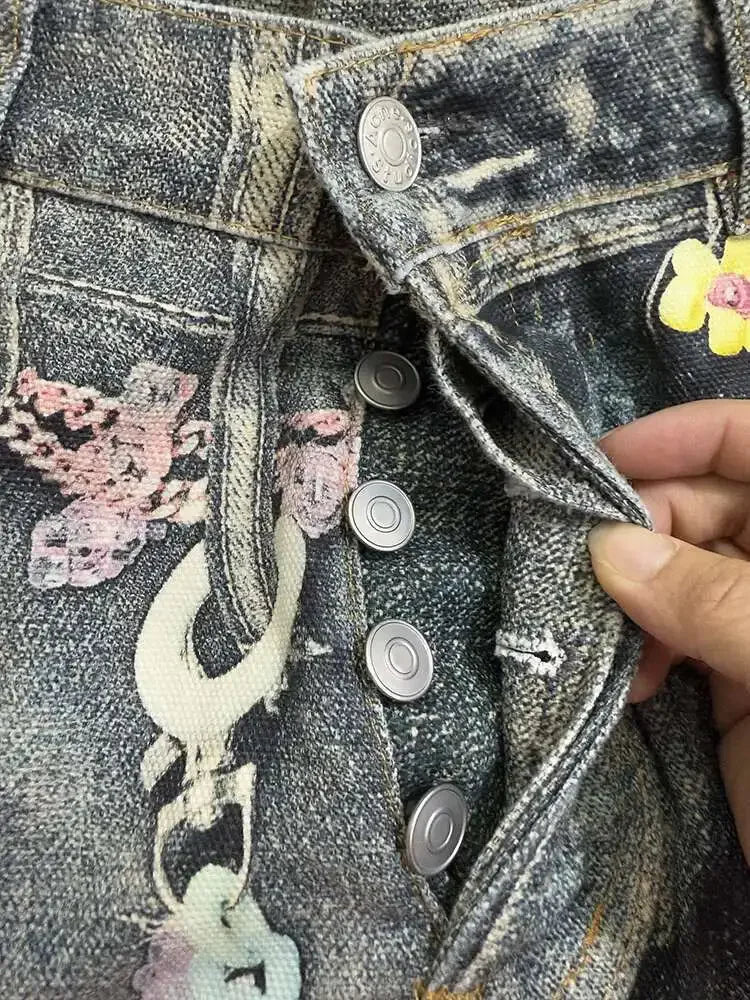Jeans Donna Vita Alta con Stampa Catena – Denim Fashion Streetwear