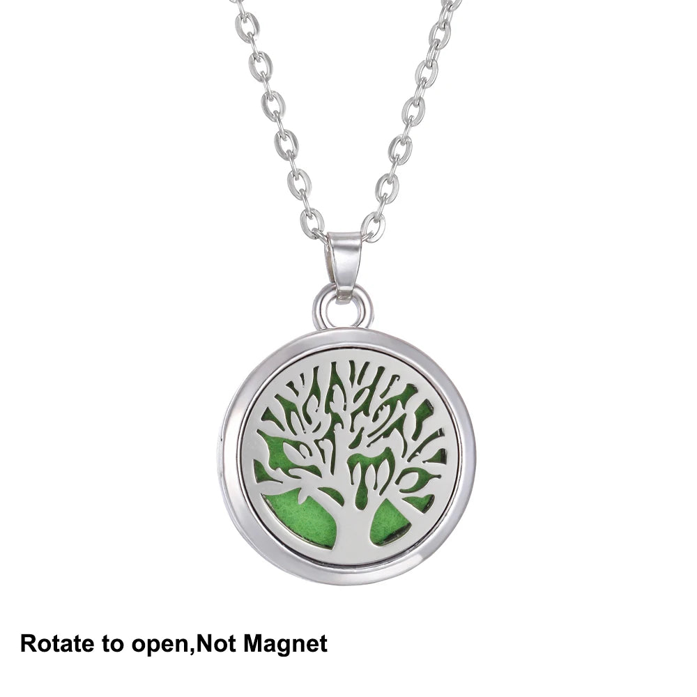 Collana Aromaterapia Albero della Vita – Ciondolo Rotondo Diffusore Oli Essenziali in Acciaio Inox | Idea Regalo Donna