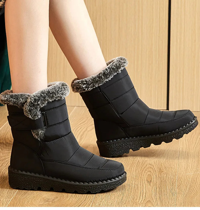 Stivali Invernali Donna – Ankle Boots Impermeabili con Pelliccia, Antiscivolo e Tacco Basso
