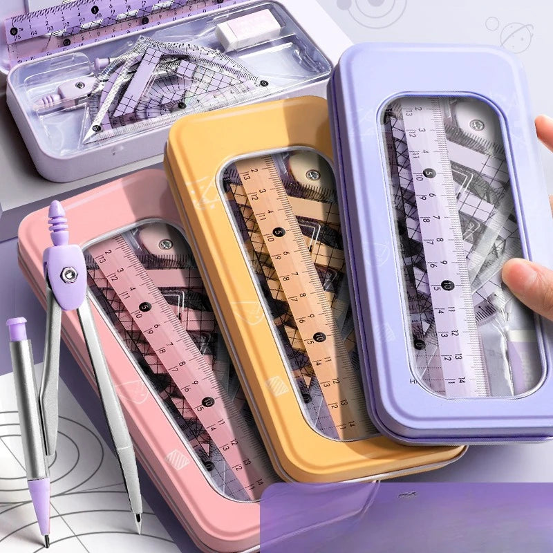 Ruler 8-piece Set Student-specific Compass Measuring Angle Ruler Triangle Ruler Ruler Full Set of Ruler Stationery Gift Package