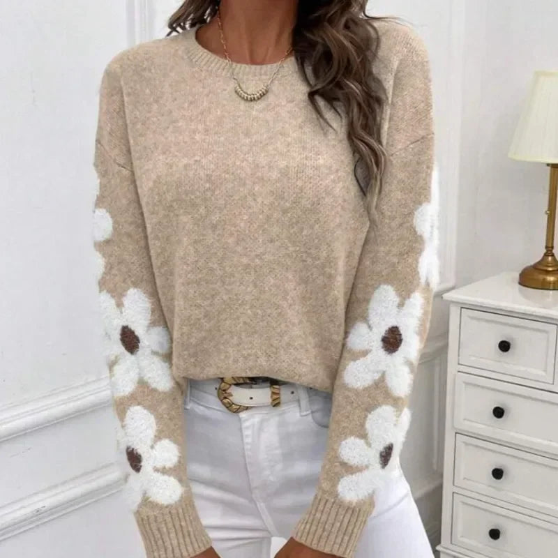 Pullover jacquard a fiori donna 2025 – Maglione elegante floreale knit per autunno/inverno, stile temperamento casual