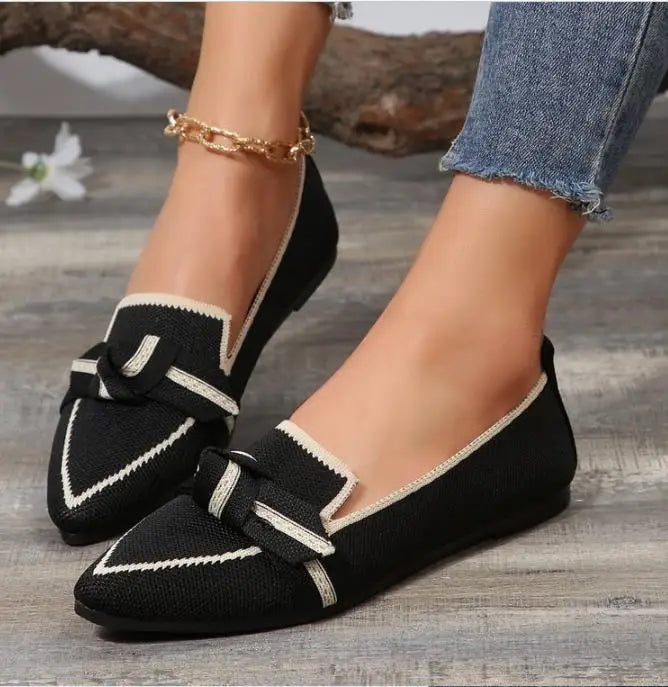 Ballerine Donna – Scarpe Slip-On Traspiranti in Maglia a Punta con Nodo Decorativo