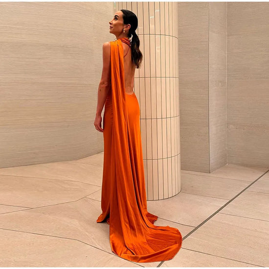 Abito da sera in raso con fiocco per donna – abito elegante schiena scoperta