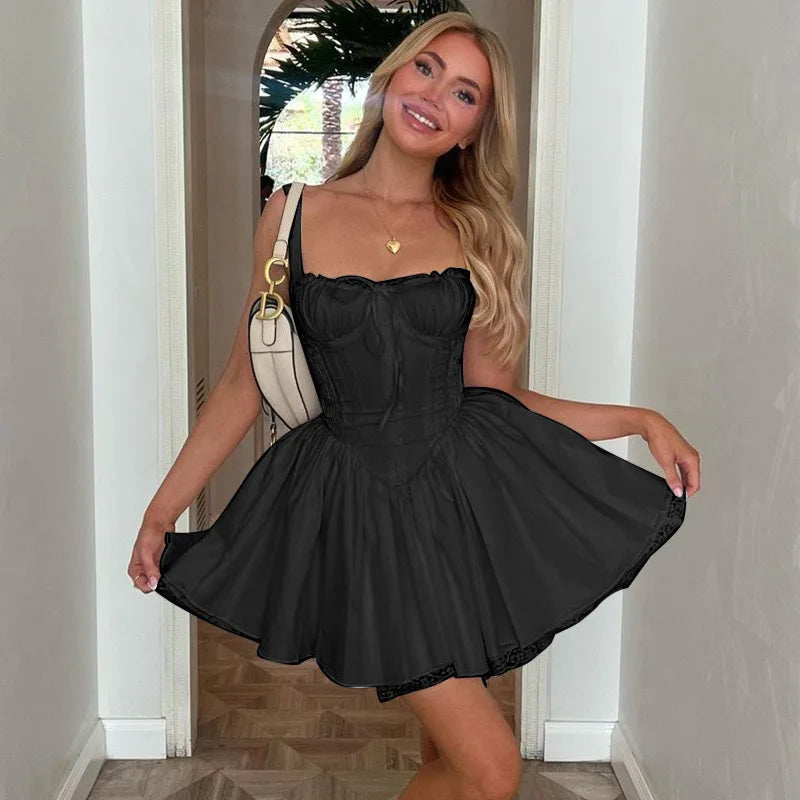 Mini Abito Corsetto in Pizzo Floreale – Estate 2025, Bianco/ Giallo/Rosso/Blu