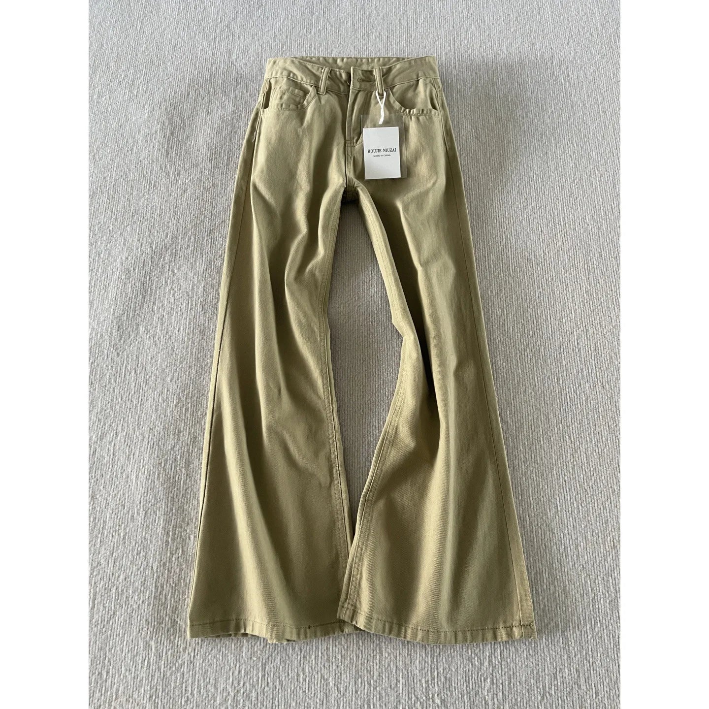 Jeans khaki a vita bassa da donna – stile retrò americano, gamba larga, lunghezza completa, micro flare, taglie comode, casual e confortevoli