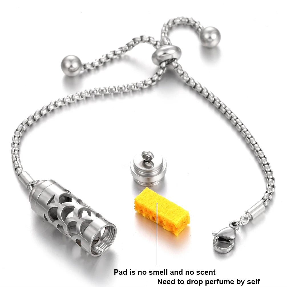Bracciale diffusore aromaterapia argento in acciaio inox – Ciondolo profumato regolabile per oli essenziali