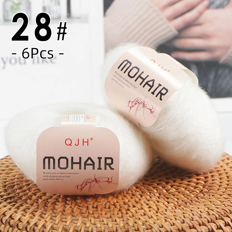 Set 6 gomitoli filato mohair morbido – lana angora effetto fluffy per maglioni, sciarpe, shawl fai-da-te