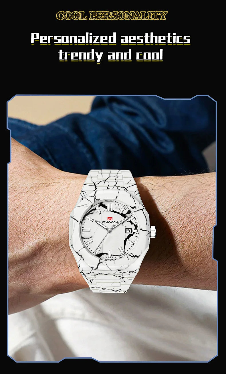 Orologio da Uomo Elegante con Quadrante Marmo – Impermeabile, Calendario e Lancette Luminose