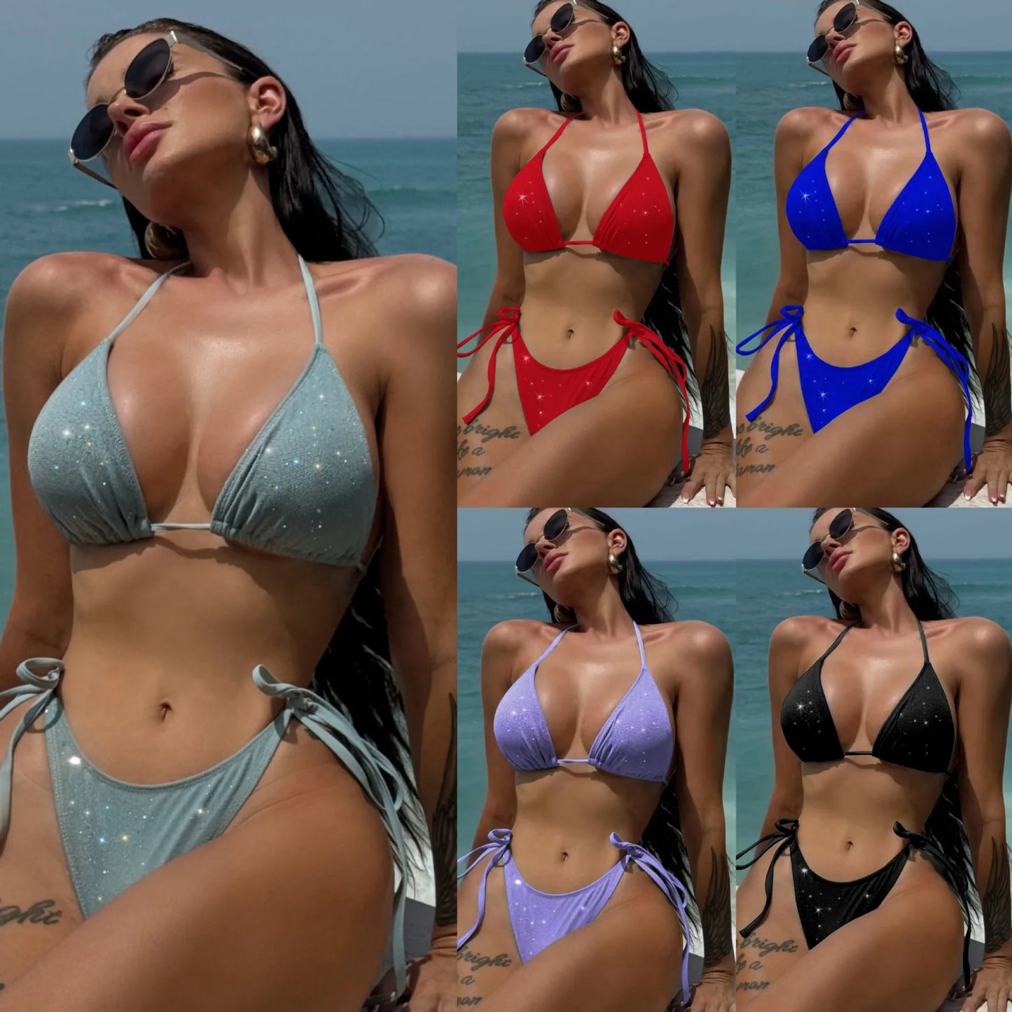 Bikini Nero con Paillettes – Costume Sexy Push Up Brillante