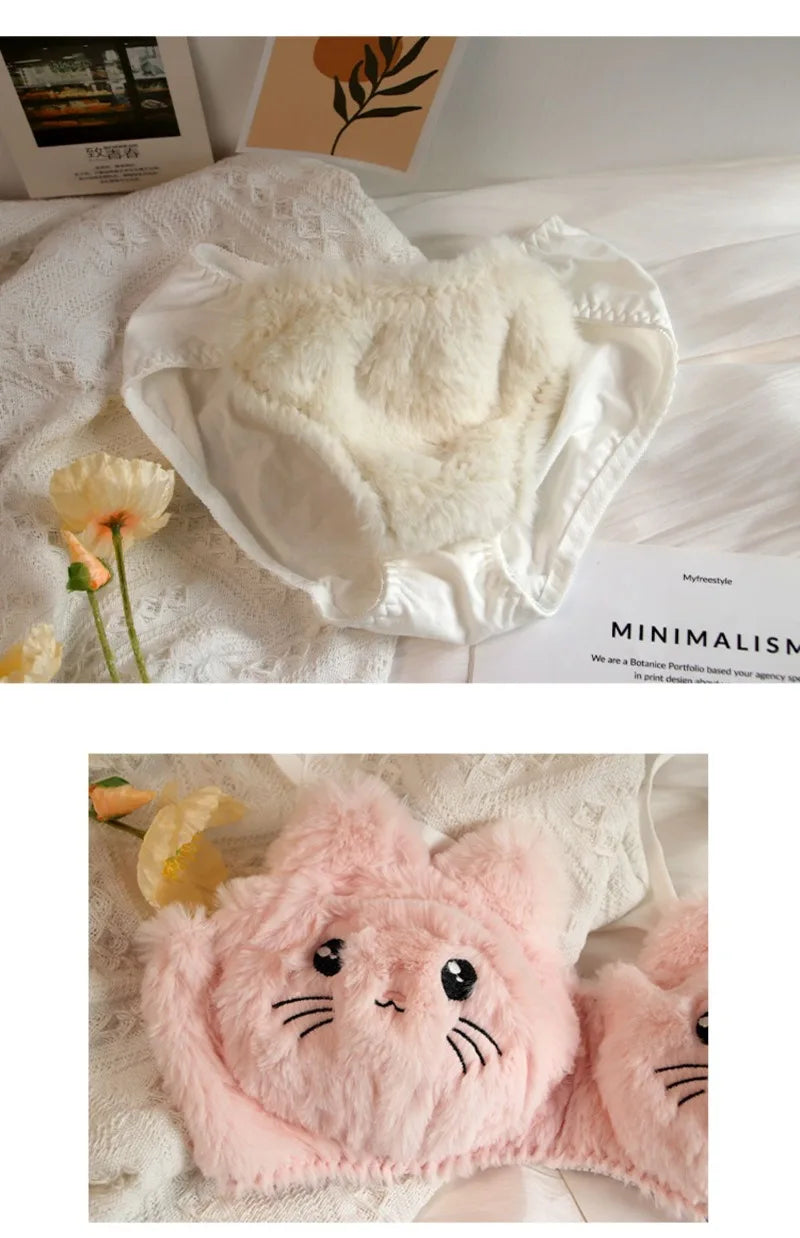 Set Intimo Donna Orsetto in Peluche ‒ Reggiseno e Slip Plush Invernali Cartoon