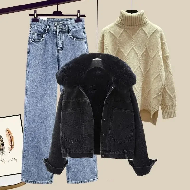 Giacca denim foderata in pile da donna – giacca imbottita spessa per autunno / inverno 2025 stile street