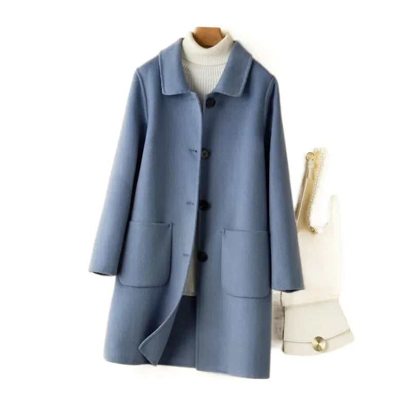 Cappotto in lana donna – Overcoat doppio lato, taglio medio, stile elegante per autunno e inverno