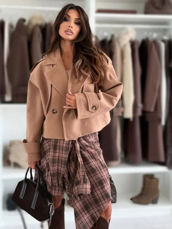 Mini coat in lana donna 2025 – Giacca corta con collo da tailleur, versatile ed elegante per l’autunno/inverno