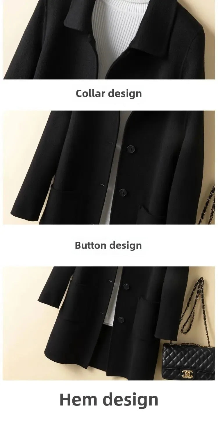 Cappotto in lana donna – Overcoat doppio lato, taglio medio, stile elegante per autunno e inverno