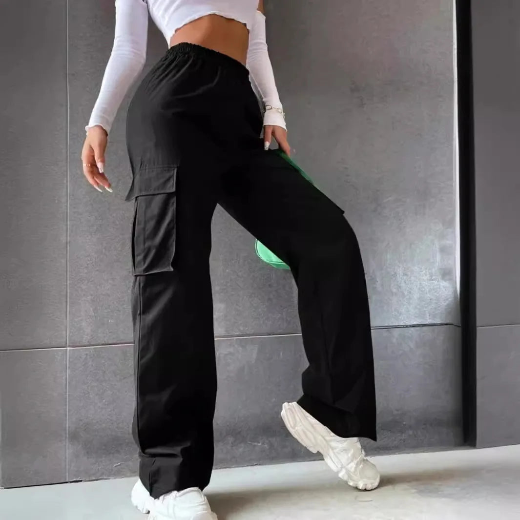 Pantaloni baggy jogger donna vita alta eleganti – pantaloni cargo straight chic oversize con vita elastica
