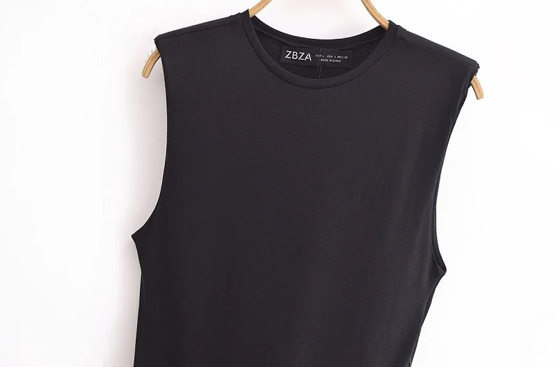 Vestito midi estivo senza maniche con cintura – elegante e plissettato